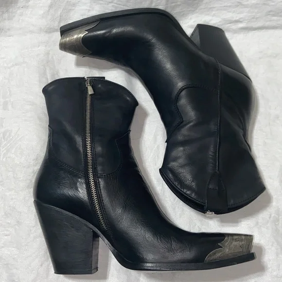 Free People Black Leather Boots with Silver Accent - Picture 10 of 16
